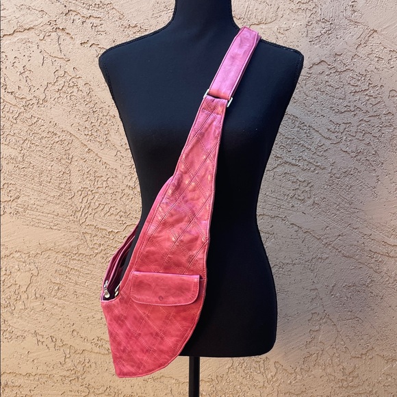Sash Handbags - Pink Quilted Leather Sash Bag